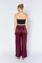 Women's Plum Waist Scarf Belted Flowing Satin Wide Leg Pants - 8