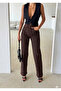 Women's Brown Stone Detailed Palazzo Stylish Trousers - 2