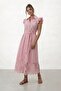 Buttoned Ruffle Sleeve Lace Detailed Midi Dress - 2