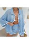 Button-Front Women's Shirt and Short Shorts Holey Lace-Like Knit Summer Beach Set. - 5