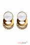 Women's Gold Stone Earrings – Top Disc with a Stone, Hoop Shape Modern Design Dangle Earrings - 4