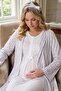 New Season Ecru Summer Shawl Collar Full Length Patterned Breastfeeding Feature Short Sleeve Maternity Dressing Gown Nightgown Set - 3