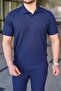 Men's Self-Patterned Jacquard Fabric 2-Piece Set - Navy Blue - 3