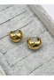 Steel Gold Beaded Thick Hoop Earrings - 4