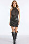 Women's Black Polka Dot Halter High Neck Buttoned Sleeveless Pleated Crepe Fabric Blouse - 6
