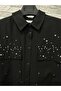 Women's Oversize Linen Stone Printed Low Sleeve Tunic Shirt with Cuff Detail, Comfortable Fit - 2