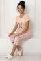 Women's Ribbon and Slogan Printed Crew Neck Short Sleeve Capri Combed Cotton Pajama Set - 2