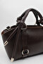 Women's Brown Knot Handle, Ring Detail, Inner Pocket, Zippered Hand, Arm and Shoulder Bag - 7