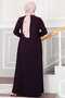 Floral Detailed Laced Hijab Ferace Purple - 5
