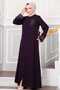 Floral Detailed Laced Hijab Ferace Purple - 3