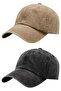 Unisex Vintage 100% Cotton Adjustable Baseball Cap Hat Set of 2 - 4