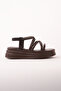 Women's Brown Rubber and Piping Detailed Wedge Heel Casual Summer Comfortable Sandals - 4