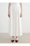 Elastic Waist Linen Blend Flared Skirt - 2