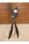 Servi̇s Pasta Knife Set of 2 Steel and Brass Color Antique Tinned Feather Model Length 33 and 36 cm - 7