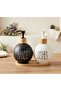 Set of 2 Liquid Soap Dispensers with Bamboo Stand |   Black & White Soap and Lotion Bottle - 3
