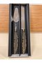 Servi̇s Pasta Knife Set of 2 Steel and Brass Color Antique Tinned Feather Model Length 33 and 36 cm - 5