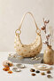 Beige Women's Half Moon Shoulder Bag with Gold Stud Detail