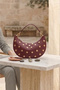 Burgundy Women's Half Moon Shoulder Bag with Gold Studs Detail - 7