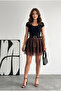 Women's Belted Layered Mini Skirt with Lace Hem - 2