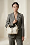 Beige Soft Faux Leather Baguette Bag with Gold Detail - 3