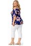 Plus Size Full Lycra Front Ruffle Trendy Shoulder Straps Summer V-Neck Patterned Aesthetic Women's Stylish Blouse - 4