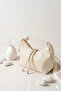 Beige Soft Faux Leather Baguette Bag with Gold Detail