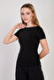Women's Boat Neck Gathered Short Sleeve Bodysuit - Black - 2