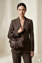 Brown Soft Faux Leather Baguette Bag with Gold Detail - 6