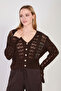 Women's spanish sleeve openwork cardigan - bitter brown - 3
