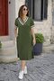 Women's Short Sleeve V-Neck and Rib Detail Midiboy Viscose Dress - 2