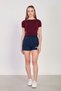 Women's Boat Neck Gathered Short Sleeve Bodysuit - Burgundy - 3