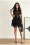 Women's Belted Layered Mini Skirt with Lace Hem
