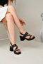 Women's Black Buckle and Heeled Casual Summer Comfortable Sandals - 2