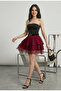 Women's Belted Layered Mini Skirt with Lace Hem - 2