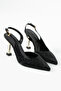 Aura Black Patterned Open Back Evening Dress Heeled Shoes - 2
