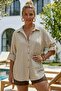 Beige Shirt Collar Buttoned Long Sleeve Buttoned Casual Muslin Woven Shirt 75 63