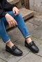 03540 Eren Shoes&Bag Genuine Leather Chain Buckle Flat Sole Casual Shoes Black - 3
