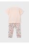Girl's Patterned Leggings and T-Shirt Set Salmon - 03727 - 4