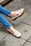 Genuine Leather Saraç Detailed Patterned Daily Soft Shoes Beige - 3