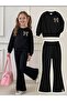 Girl's Black Leopard Bow Detailed Spanish Flared Double Bottom Top Set (Ages 2-12) - 6