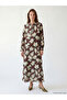 Lcw Grace Brown Tie-Detail Collar A-Line Poplin Dress