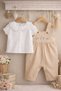 Lace Collar Shirt and Embroidered Linen Summer Strap Salopet Jumpsuit Eid Holiday Baby Girl Two-Piece Set - 5
