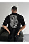 Printed Oversize Crew Neck T-Shirt - Black - 3
