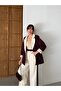Women's Cream-Purple Oversize Blazer Jacket Trousers Suit - 4