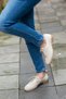 03380 Eren Shoes&Bag Genuine Leather Lace-Up Laser Printed Low Heel Shoes Cream - 3