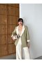 Women's Cream-Light Khaki Oversize Blazer Jacket Palazzo Trousers Suit - 5