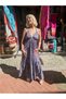 Purple Color Gold Detail Halter Neck Backless Silk Dress - 3
