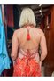 Orange Color Gold Detailed Halter Neck Open Back Silk Dress - 5