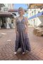 Purple Color Gold Detail Halter Neck Backless Silk Dress - 4