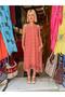 Red Color Avşa Strappy Ruffled Short Bohemian Dress